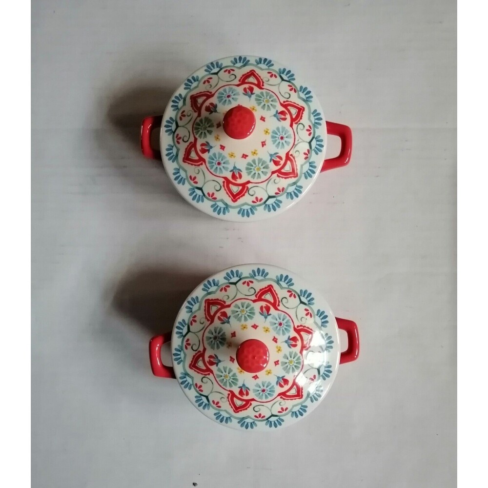 Pioneer Woman Woman Mini Casserole Red Dish with Lid 14.4 oz Set of 2